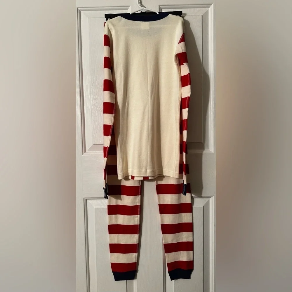 NWOT HANNA ANDERSSON 14 16 Org Cotton Striped Winter Deer Buck Long John Pajamas